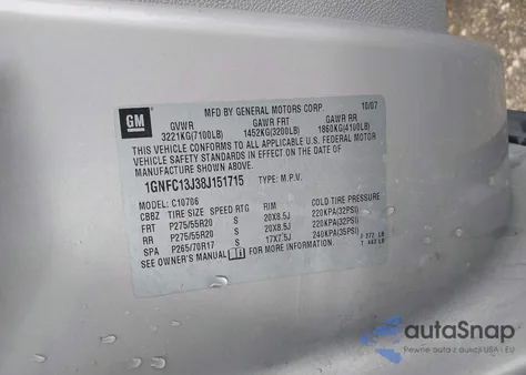 2008 Chevrolet Tahoe Ltz z USA, uszkodzony, nr VIN 1GNFC13J38J151715